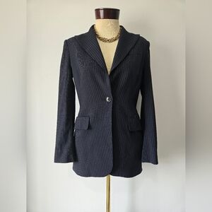 JUDITH & CHARLES Viegin Wool Navy Pinstripe Blazer Jacket. Size 2